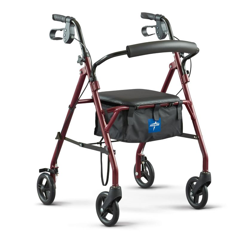 Photo 1 of ***USED - LIKELY MISSING PARTS - UNABLE TO VERIFY FUNCTIONALITY***
Medline Rollator Walker with Seat, Steel Rolling Walker with 6-inch Wheels Supports up to 350 lbs Burgundy