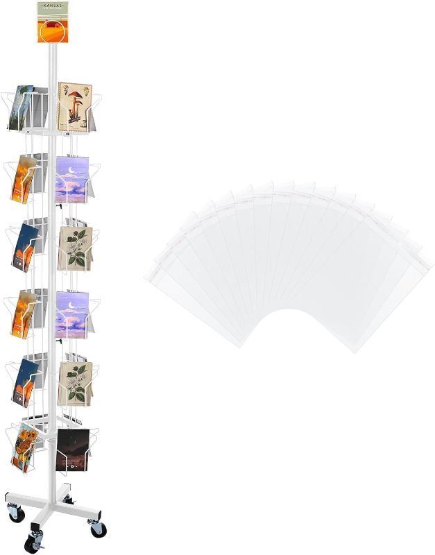 Photo 1 of Queekay 24 Pockets Countertop Rotating Greeting Card Rack with 200 Clear Resealable Polypropylene Bags 6 Tier Metal Display