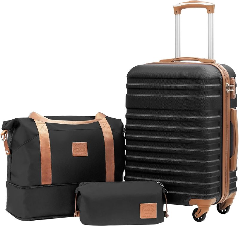 Photo 1 of (READ FULL POST) Coolife Suitcase Set 3 Piece Luggage Set Carry On Hardside Luggage with TSA Lock Spinner Wheels (Black, 3 piece set (DB/TB/20))
