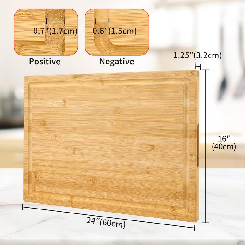 Photo 5 of (READ FULL POST) Extra Large XXXL Bamboo Cutting Board 24 x16 Inch, Largest Wooden Butcher Block for Turkey, Meat, Vegetables, BBQ, Over the Sink Chopping Board with Handle and Juice Groove, Thickness 1.25"
