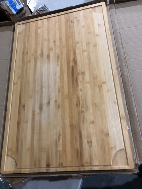 Photo 2 of (READ FULL POST) Extra Large XXXL Bamboo Cutting Board 24 x16 Inch, Largest Wooden Butcher Block for Turkey, Meat, Vegetables, BBQ, Over the Sink Chopping Board with Handle and Juice Groove, Thickness 1.25"
