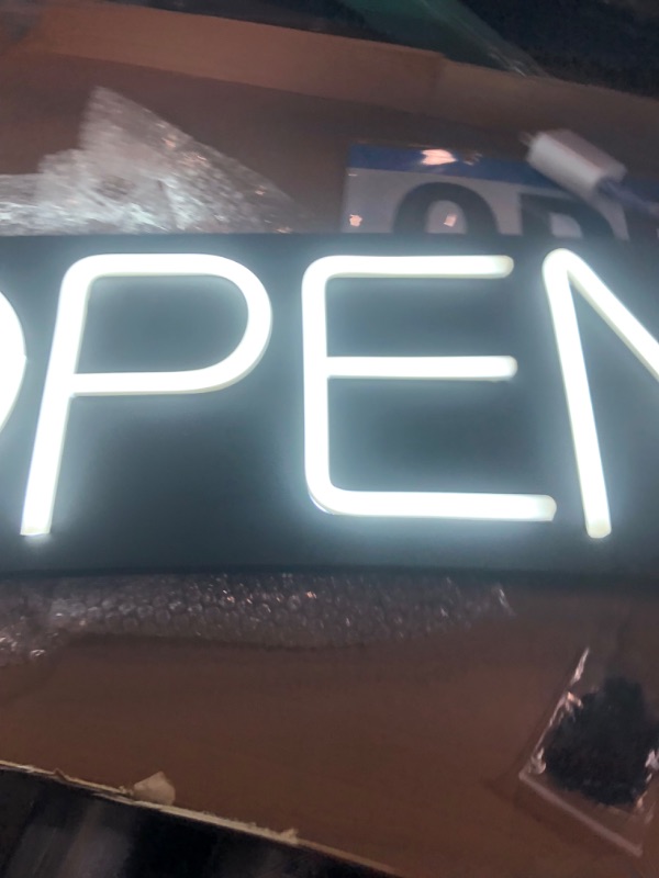 Photo 2 of LED Open Sign for Business, FOOPPLY LED Neon Signs for Shop Windows and Doors of Shop, Bar, Restaurant, LED Letters with Open/Closed Sign and Business Hours Signs (20inx7in White)