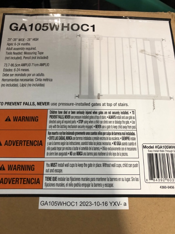 Photo 2 of ***READ CLERK NOTES***
Safety 1st Easy Install 28" High Walk Thru Gate, Fits Between 29" and 38" 38x28 Inch (Pack of 1) Original Size White