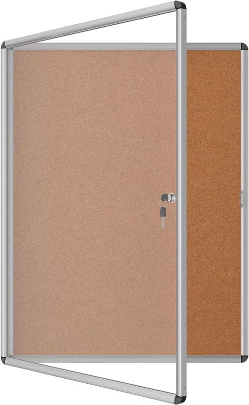 Photo 1 of 38” x 28” Enclosed Cork Bulletin Board, Wall Mount Noticeboard with Safety Lock, Sliver Aluminum Frame and Clear Acrylic Swing Doors