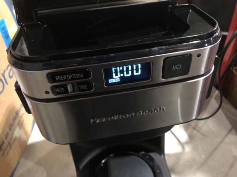 Photo 3 of ***USED - MIGHT BE MISSING PARTS - POWERS ON - UNABLE TO TEST FURTHER***
Hamilton Beach Programmable Coffee Maker, 12 Cups, Front Access Easy Fill, Pause & Serve, 3 Brewing Options, Black (46310)