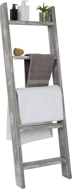 Photo 1 of 
MyGift Gray Washed Wood Decorative Ladder Shelf, 4.5 Foot Wall Leaning Wooden Towel Blanket Ladder Storage Rack for Bathroom or Living Room
