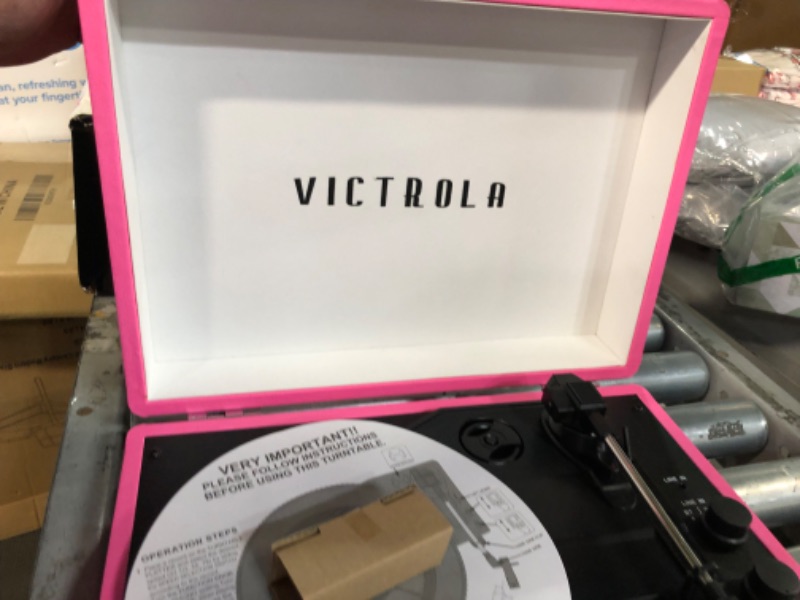 Photo 3 of Victrola Vintage 3-Speed Bluetooth Portable Suitcase Record Player with Built-in Speakers | Upgraded Turntable Audio Sound | Pink, 1SFA (VSC-550BT-PNK)