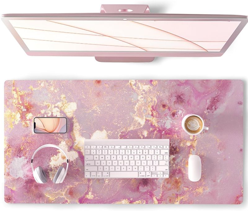 Photo 2 of YSAGi Writing Desk Pad, Anti-Slip Thin Mousepad for Computers,Office Desk Accessories Laptop Waterproof Dual-Sided Desk Protect for Office Decor and Home(Christmas Pink,31.5" x 15.7")