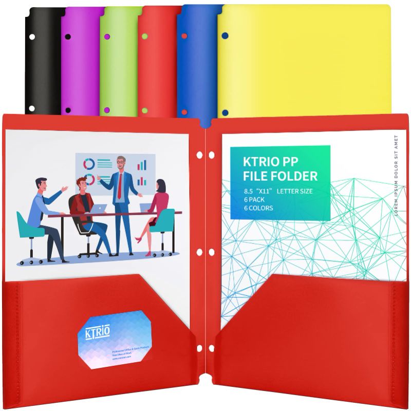 Photo 1 of SET OF 2
KTRIO Pocket Folders 2 Pocket Folders 3 Hole Punch- (6 Pack, Assorted Colors) Plastic Folders for 3 Ring Binder Folder with Pockets Letter Size Pocket Folders Colored Poly Folders for School