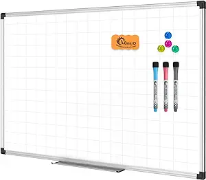 Photo 1 of XBoard Magnetic Dry Erase Whiteboard with Lines 36 x 24 Inch, 3' x 2' Double Sided Hanging White Board Planner for Wall | Grid Lined White Board + Message Presentation Board