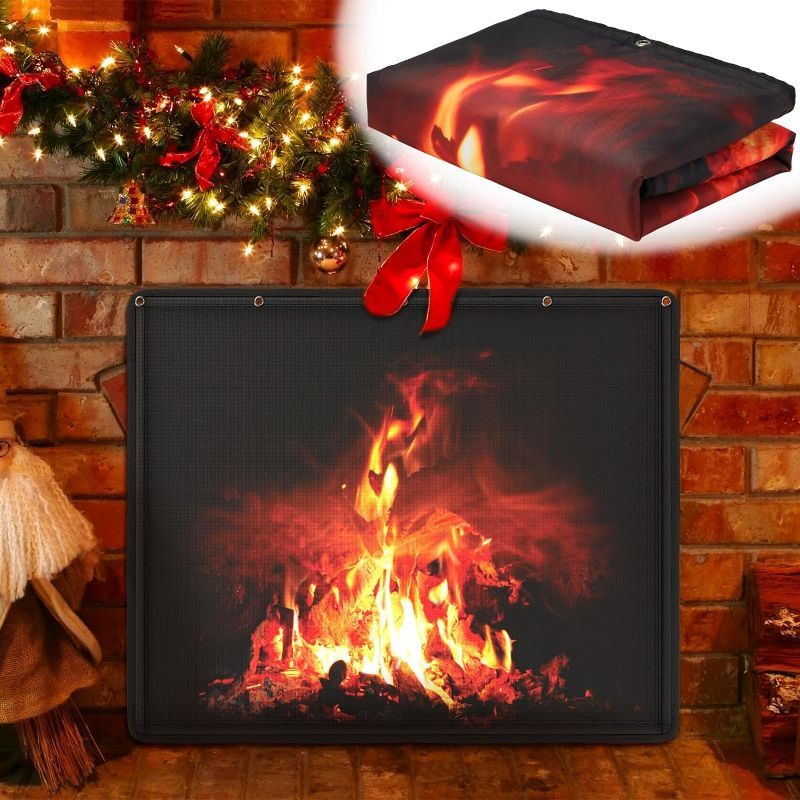 Photo 1 of HOXHA Insulated Fireplace Cover Decorative Fireplace Blanket Draft Stopper Stopps Heat Loss Magnetic Indoor Fireplace Blocker 39 x32