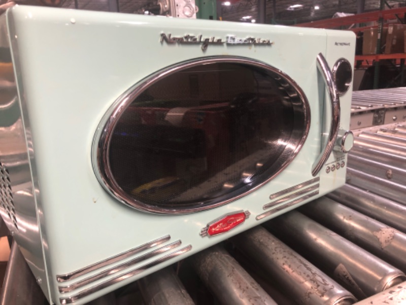 Photo 2 of ****PARTS ONLY*****Nostalgia Retro Countertop Microwave Oven, 0.9 Cu. Ft. 800-Watts with LED Digital Display, Child Lock, Easy Clean Interior, Aqua & Retro Wide 2-Slice Toaster, Vintage Design With Crumb Tray, Aqua Aqua Microwave + Toaster