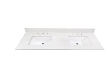 Photo 1 of allen + roth Meridian 61-in White/Polished Engineered Marble Undermount Double Sink 3-Hole Bathroom Vanity Top