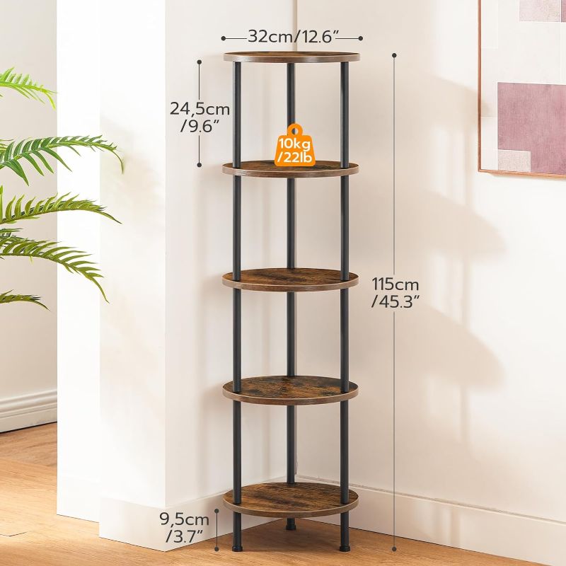 Photo 3 of (READ FULL POST) SIMILAR TO Corner Shelf Stand, 5-Tier Round Standing Shelf, Industrial Display Shelf Plant Stand, Wall Corner Bookshelf for Small Spaces, Corner Plant Stands for Living Room, Rustic Brown BF35CJ01
