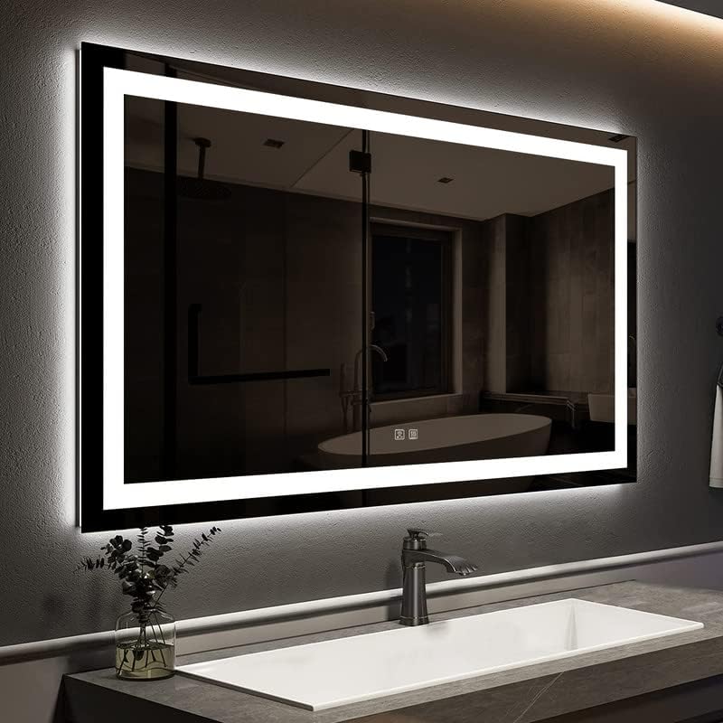 Photo 1 of (STOCK PHOTO FOR SAMPLE ONLY) - LOAAO 60X28 RGB LED Bathroom Mirror with Lights, Large, Anti-Fog, Dimmable Lighted Bathroom Vanity Mirror, Colorful Multiple Light Modes, RGB Backlit + Front Light, Memory Function
