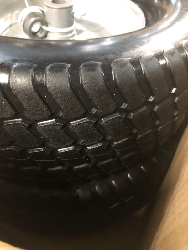 Photo 4 of (2-Pack) 16x6.50-8 Tire and Wheel Flat Free - Solid Rubber Riding Lawn Mower Tires and Wheels - With 3" Offset Hub and 3/4" Bushings - 16x6.5-8 Tractor Turf Tire Turf-Friendly 3mm Treads 16x6.50-8 Flat-Free Silver