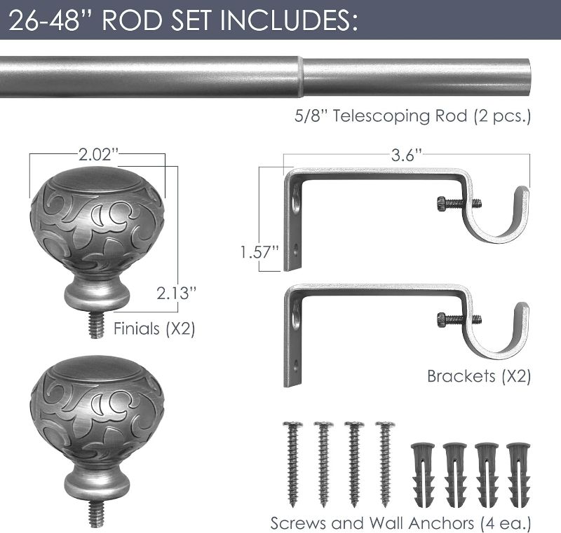 Photo 4 of (READ FULL POST) Sorrento 26-48 Inch Adjustable Curtain Rod Set, 5/8 Inch Diameter in Oil Rubbed Bronze Oil Rubbed Bronze 26-48 Inch