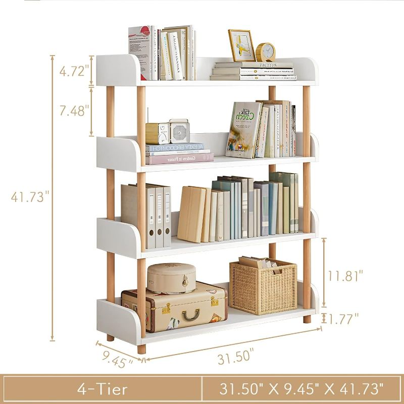 Photo 4 of (READ FULL POST) OSCHF 4-Tier Wooden Open Bookcase - Modern Freestanding Bookshelf with Side Panels and Solid Wood Frame for Home and Office, Storage Cabinet, Warm White 4-Tier Warm White