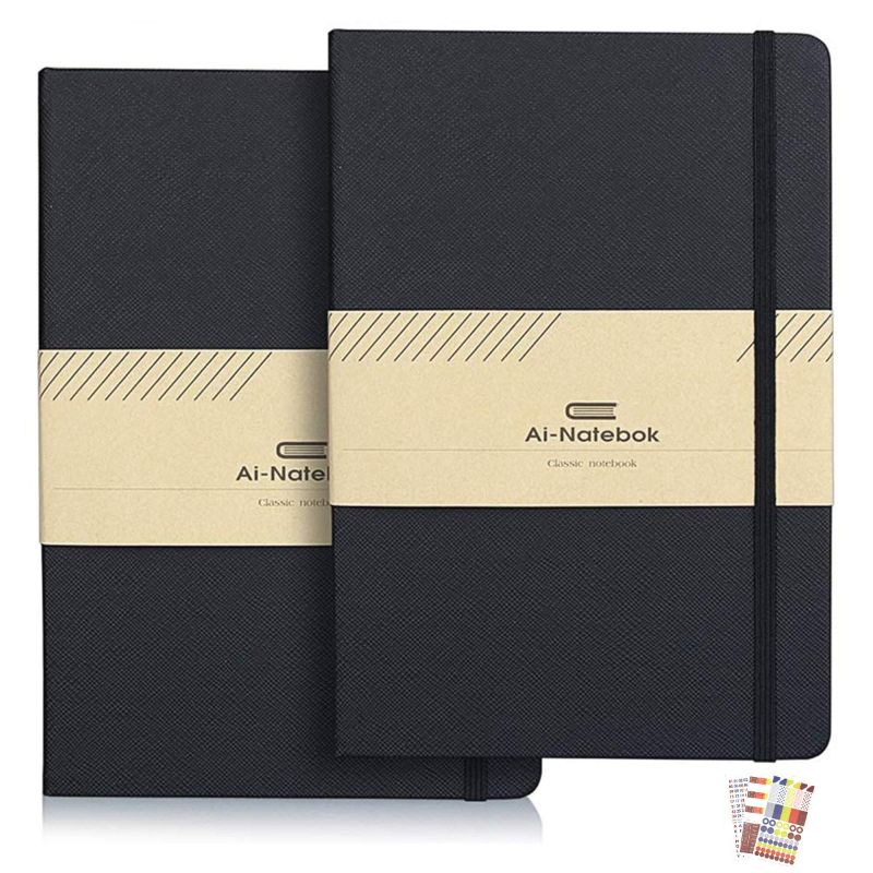 Photo 1 of Classic Notebooks Lined Hardcover 2 Pcs A5 Hardcover Faux Leather Notebooks Premium PU Leather 120 GSMr 5 x 8.25 Inches Black