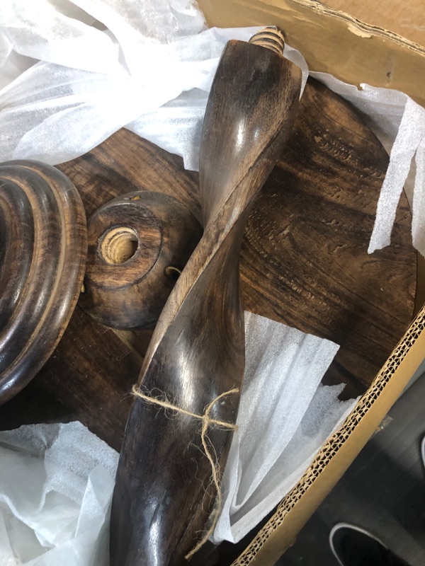 Photo 5 of (TABLE IS BROKEN IN HALF, PARTS ONLY)  NON REFUNDABLE
Deco 79 Wood Floral Handmade Intricately Carved Accent Table with Spiral Leg and Elevated Base, 18" x 18" x 22", Brown Accent Table Brown 19x19x21