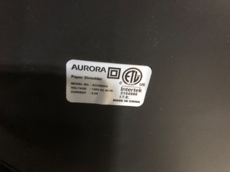 Photo 3 of Aurora AU2260XA Heavy Duty Anti-Jam 22-Sheet Crosscut Shredder/60 Min Run Time/ 7-Gallon Pullout Basket and Casters 22-Sheet Crosscut 60-Min Run-Time Shredder