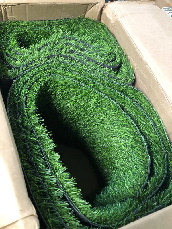 Photo 1 of Kesfey 12 x 144 Grass Table Runners Green Synthetic Grass Table Runner Durable Thickly Fireproof Artificial Grass Table Runner Tabletop Decoration for Wedding Baby Shower Outdoor Picnic Party Decor 12×144