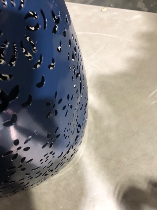 Photo 1 of ***USED - DAMAGED - DENTED - SEE PICTURES***
Riley Outdoor Modern 12-Inch Floral Cut Metal Barrel Side Table

