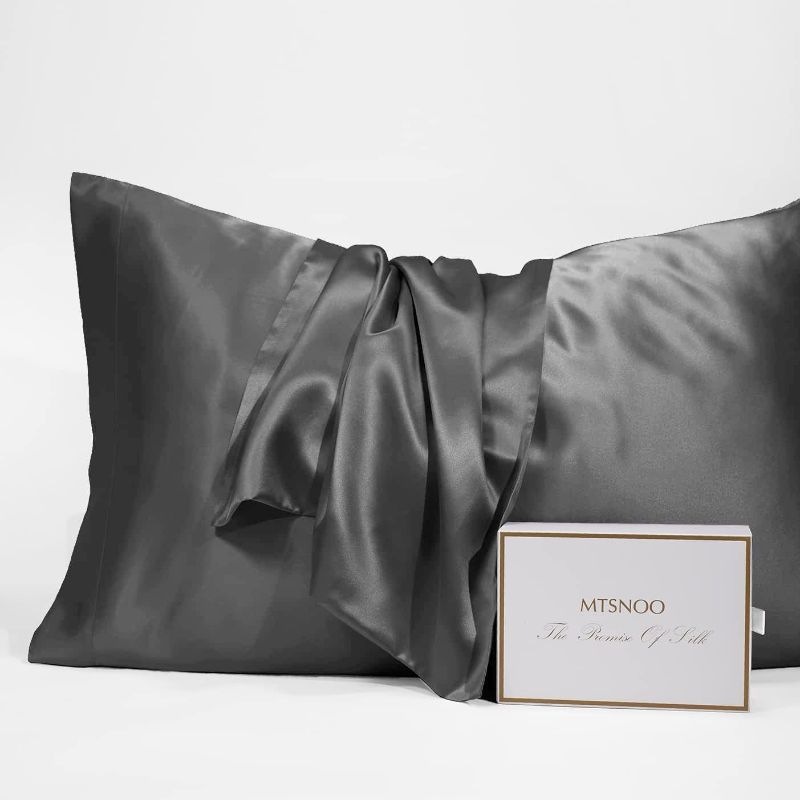 Photo 1 of MTSNOO 100% Mulberry Silk Pillowcase for Hair and Skin 22 Momme Pure Silk Pillowcase 600 Thread Count Both Sided Silk Pillow Cover 1pc Queen 20''x30'' Darkgray