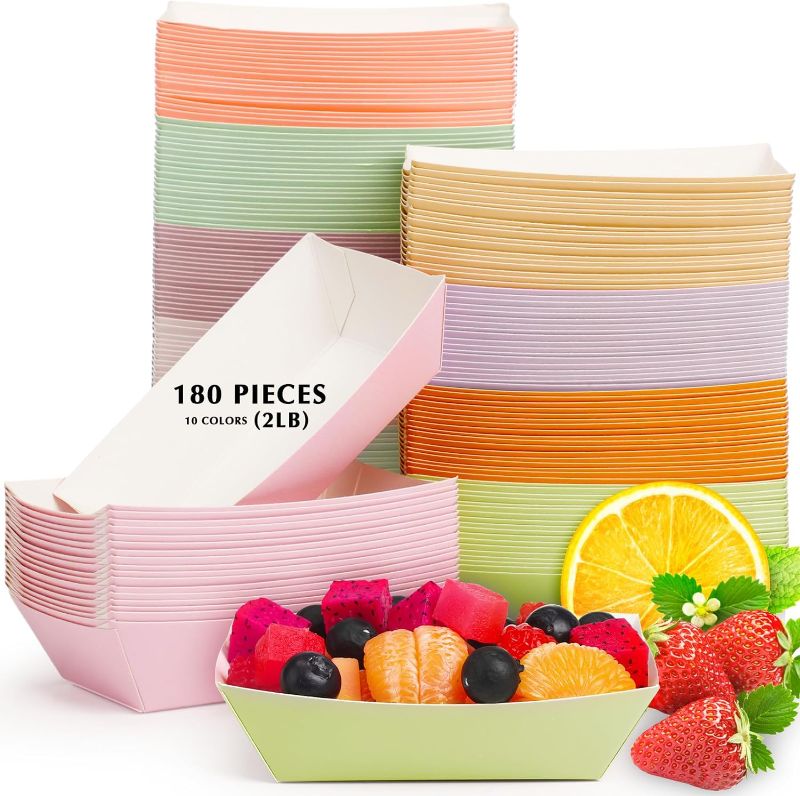 Photo 1 of  Geyoga Paper Food Trays,180 Pcs 2 Lb Disposable Food Boats, Assorted Colors
