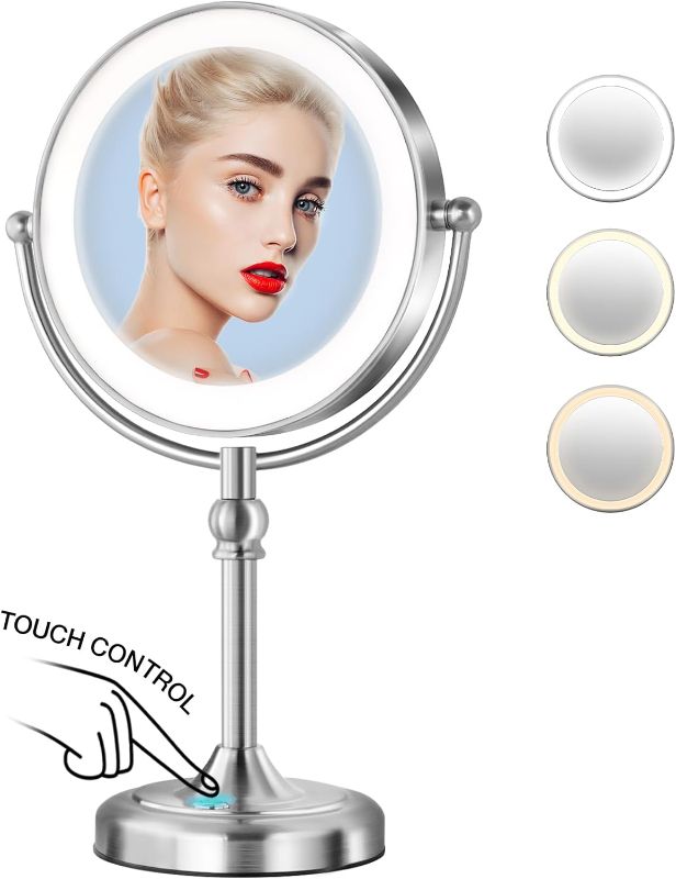 Photo 1 of  GYROVU Lighted Makeup Mirror, 1X 7X Magnifying Mirror with Lights 3 Color LED Touch Dimmable HD Double Side Mirror 360 Degree Swivel Makeup Mirror Light Adjustable Battery Included