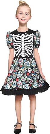 Photo 1 of EOZY Kids Halloween Skeleton Cosplay Costume for Girls Skull Carnival Party Dress Up LARGE