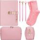 Photo 1 of Stationery Gifts for Girls Include Diary with Lock Leather Toiletry Bag Fuzzy Socks and 3 Pcs Crystal Diamond Ballpoint Pens A5 Journal Travel Diary for Girls Christmas Gifts (Pink)