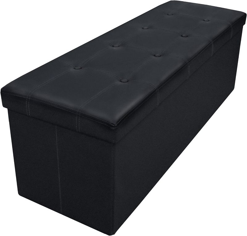 Photo 1 of **DAMAGED SEE NOTES**
Otto & Ben 45 Inch Button Design Folding Storage Ottoman Bench, Tuffted Black