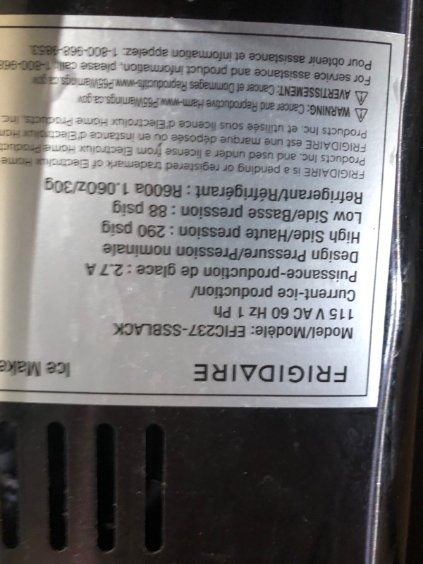 Photo 4 of **SEE NOTES** Frigidaire EFIC237 Countertop Crunchy Chewable Nugget Ice Maker, 44lbs per day, Auto Self Cleaning, Black Stainless