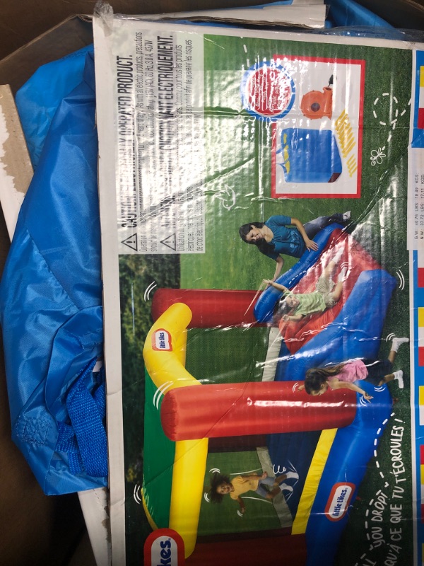 Photo 3 of **READ NOTES**Little Tikes Jump 'n Slide Bouncer with Arched Canopy Overhead Cover, Plus Heavy Duty Blower, Stakes, Repair Patches, and Storage Bag |3-Kid Capacity, Ages 3-8 Years