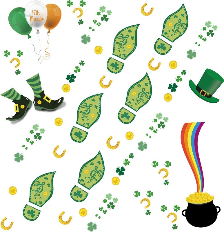 Photo 1 of ***PACK OF 2***4 Sheet St. Patrick's Day Decorations Leprechaun Footprints Floor Decals Shamrock Gold Coin Party Decorations Stickers for Party Decorations Home Office