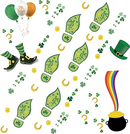 Photo 1 of ***PACK OF 2***4 Sheet St. Patrick's Day Decorations Leprechaun Footprints Floor Decals Shamrock Gold Coin Party Decorations Stickers for Party Decorations Home Office