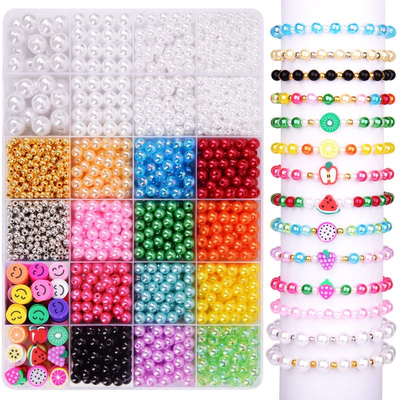Photo 1 of ***PACK OF 2***Pearl Beads for Bracelet Jewelry Making Kit, 1980PCS 4/6/8/10mm Multicolor Round Pearl Beads with Holes for Necklace Earrings Crafting Vases Filler