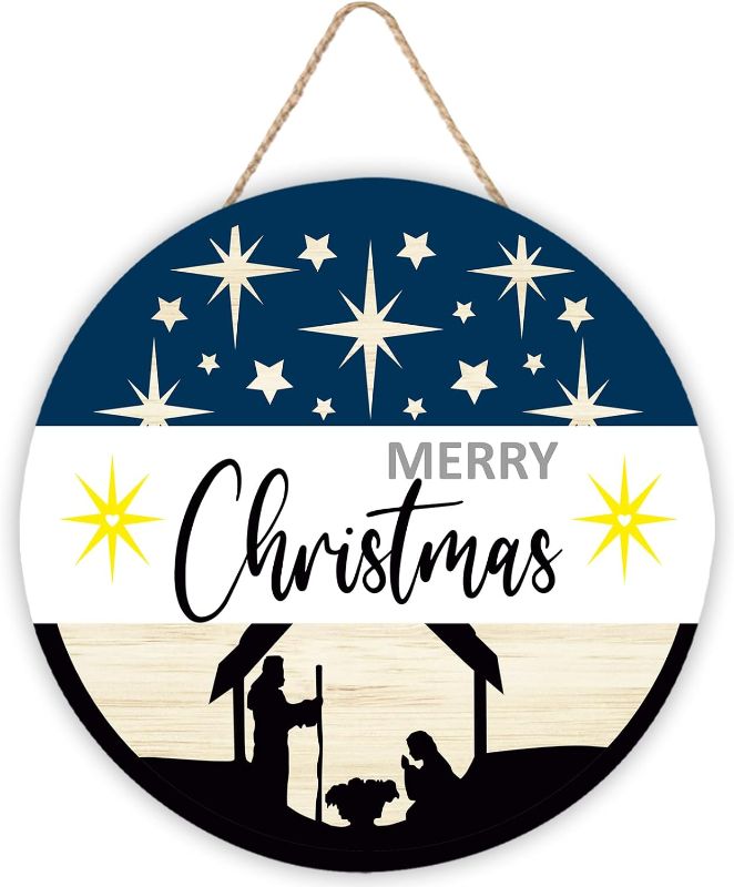 Photo 1 of ***PACK OF 2***Merry Christmas Nativity Door Hanging Sign,Nativity Scence Christmas Wooden Decorations for Wreath Holiday Porch Hanging