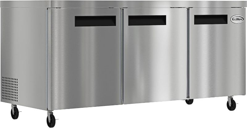 Photo 1 of KoolMore KM-UCR-3DSS 72 in. Three-Door Commercial Undercounter Refrigerator in Stainless Steel with Casters, ETL Listed, 17 cu. ft, Silver
