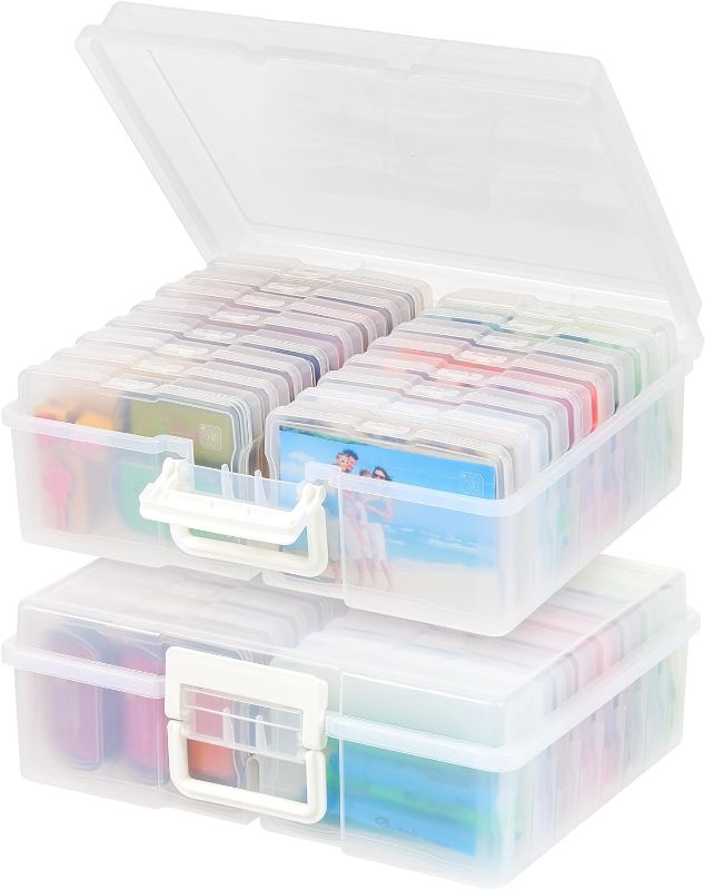 Photo 1 of **DAMAGED**MISSING**IRIS USA 4" x 6" Photo Storage Craft Keeper, 2 Pack, Main Container with 16 Organization Cases for Pictures, Crafts, Scrapbooking, Stationery Storage, Protection and Organization, Clear Clear - XL (1Pack)