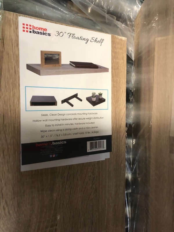 Photo 1 of Home Basics MDF 30" Floating Wall Shelf (Oak) Contemporary and Modern Shelf for Picture Frames, Sculptures, Plants, and Essentials | No Hardware Showing Washed Oak 30 in, 2 pack