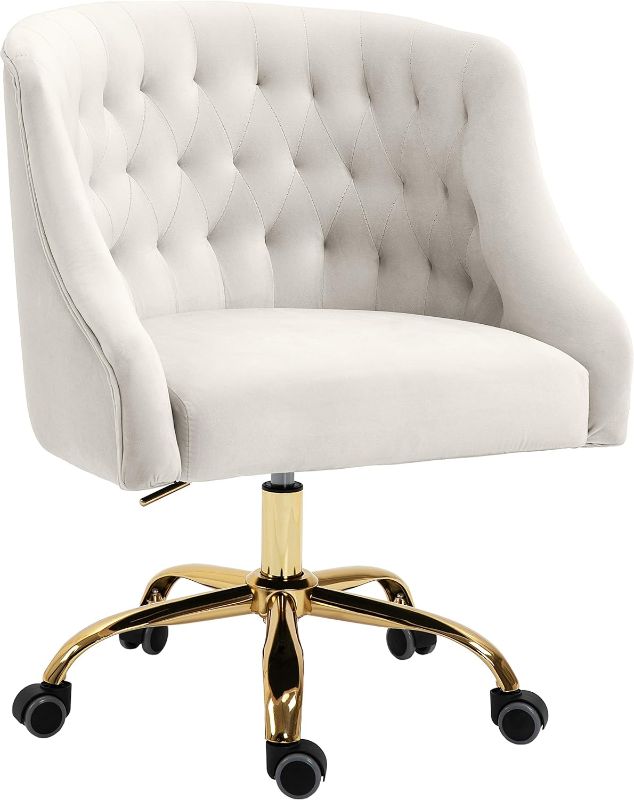 Photo 4 of Meridian Furniture Arden Collection Modern | Contemporary Velvet Upholstered Swivel  25.5" W x 23" D x 33"-36" H, Cream,Durable Rich Gold Base
