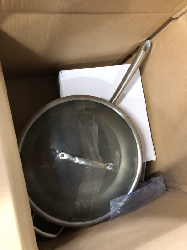 Photo 2 of *DAMAGED* Anolon Accolade Forged Hard Anodized Nonstick Deep Frying Pan / Skillet with Helper Handle and Lid, 12 Inch - Moonstone Gray