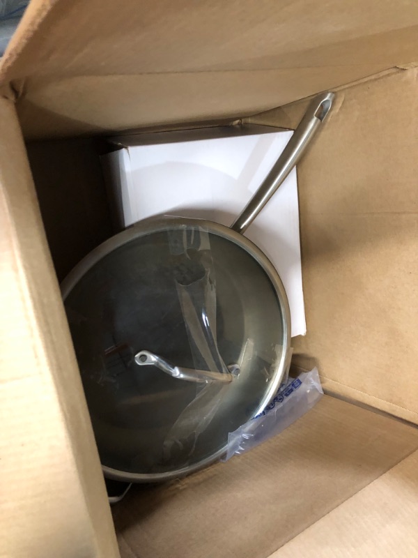 Photo 3 of *DAMAGED* Anolon Accolade Forged Hard Anodized Nonstick Deep Frying Pan / Skillet with Helper Handle and Lid, 12 Inch - Moonstone Gray