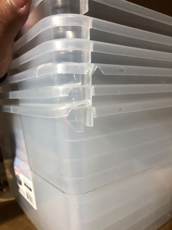 Photo 1 of **MAJOR DAMAGE BINS WITH CRACKING IN CORNERS STILL FUNCTIONAL-MISSING BINS**
Sterilite 16448012 16 Quart/15 Liter Storage Box, White Lid with Clear Base, 12-Pack 16 qt 