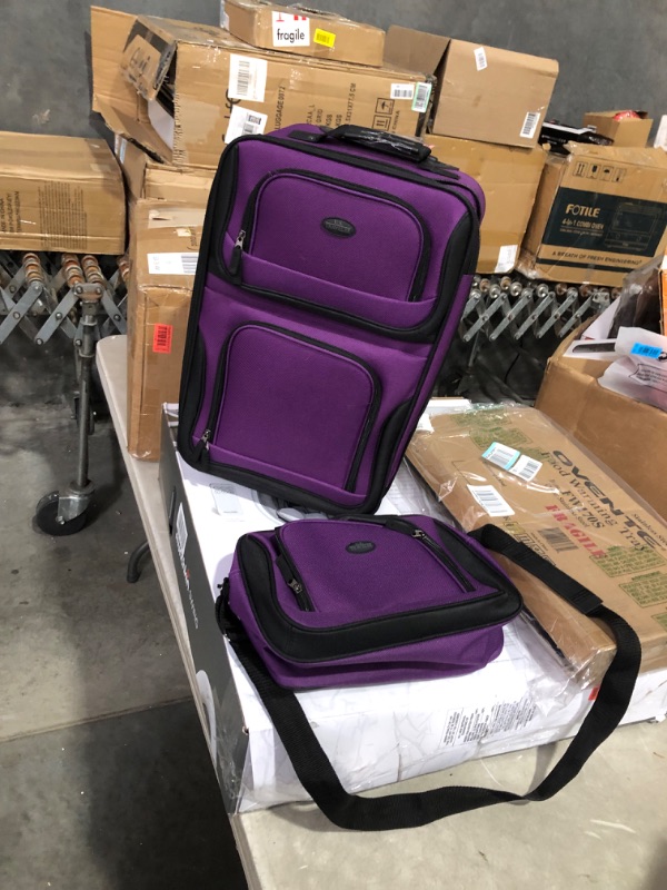 Photo 4 of ***DAMAGED - FRAYED - SEE PICTURES***
U.S. Traveler Rio Rugged Fabric Expandable Carry-on Luggage, 2 Wheel Rolling Suitcase, Purple, Set