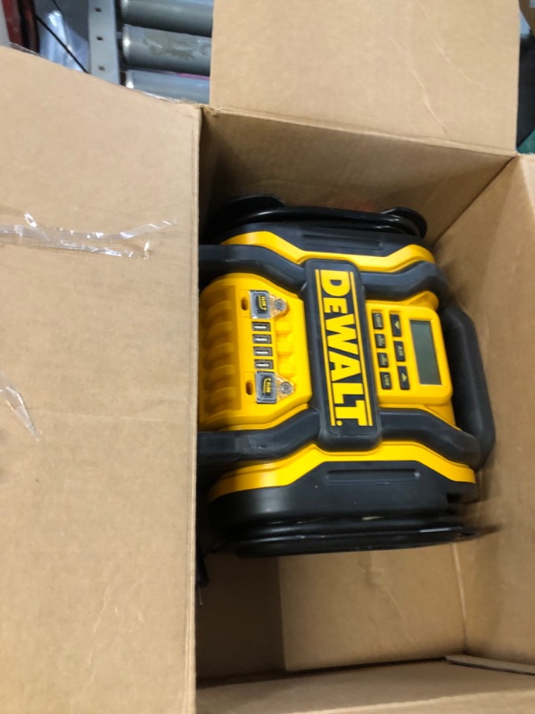 Photo 4 of DEWALT DXAEPS14 1600 Peak Battery Amp 12V Automotive Jump Starter/Power Station with 500 Watt AC Power Inverter, 120 PSI Digital Compressor, and USB Power , Yellow