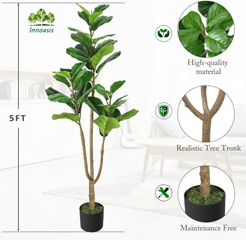 Photo 4 of (READ FULL POST) Artificial Fiddle Leaf Fig Tree 5FT Tall Fake Plant Faux Fiddle Fig Leaves Silk Tree in Pot Artificial Tree Greenery Plant for Home Office Living Room Bathroom Decor Indoor…
