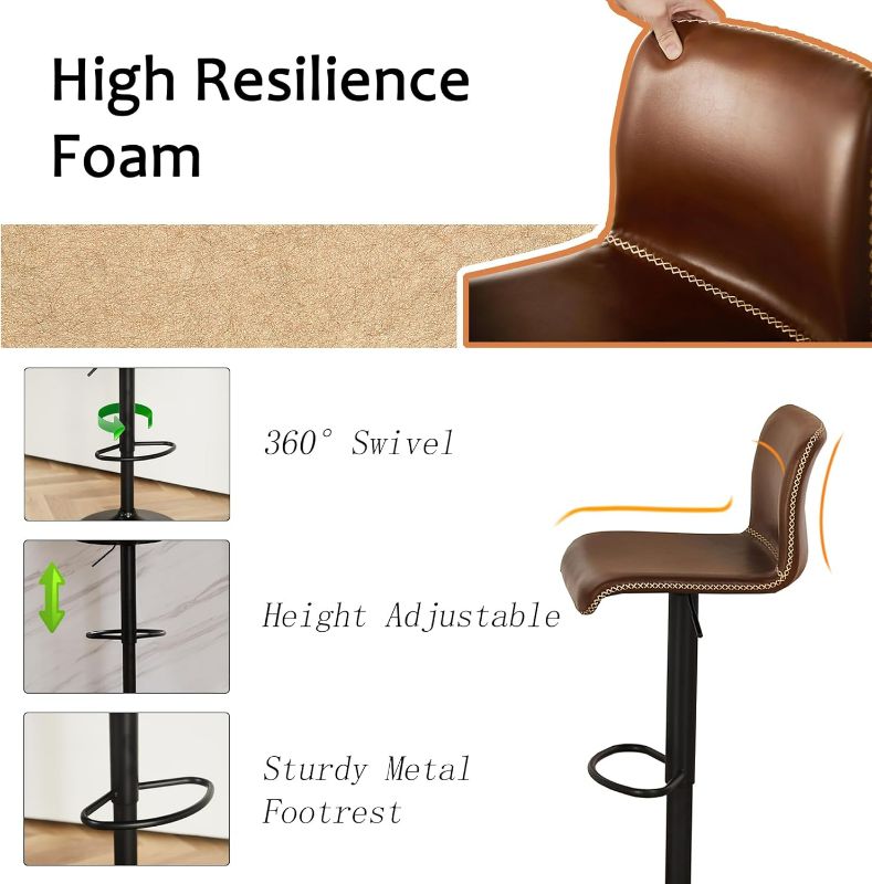 Photo 5 of (READ FULL POST) HeuGah Swivel Bar Stools Set of 2, Counter Height Bar Stools with Back, Adjustable Bar Stools 24" to 32", Brown Faux Leather Bar Stools for Kitchen Island (Brown, Set of 2 (24'' to 32''))
